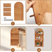 Arched 3-Tier Wood Wall Shelves Set, Natural Brown Floating Shelves for Living Room Bedroom Home Decor