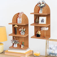 Arched 3-Tier Wood Wall Shelves Set, Natural Brown Floating Shelves for Living Room Bedroom Home Decor