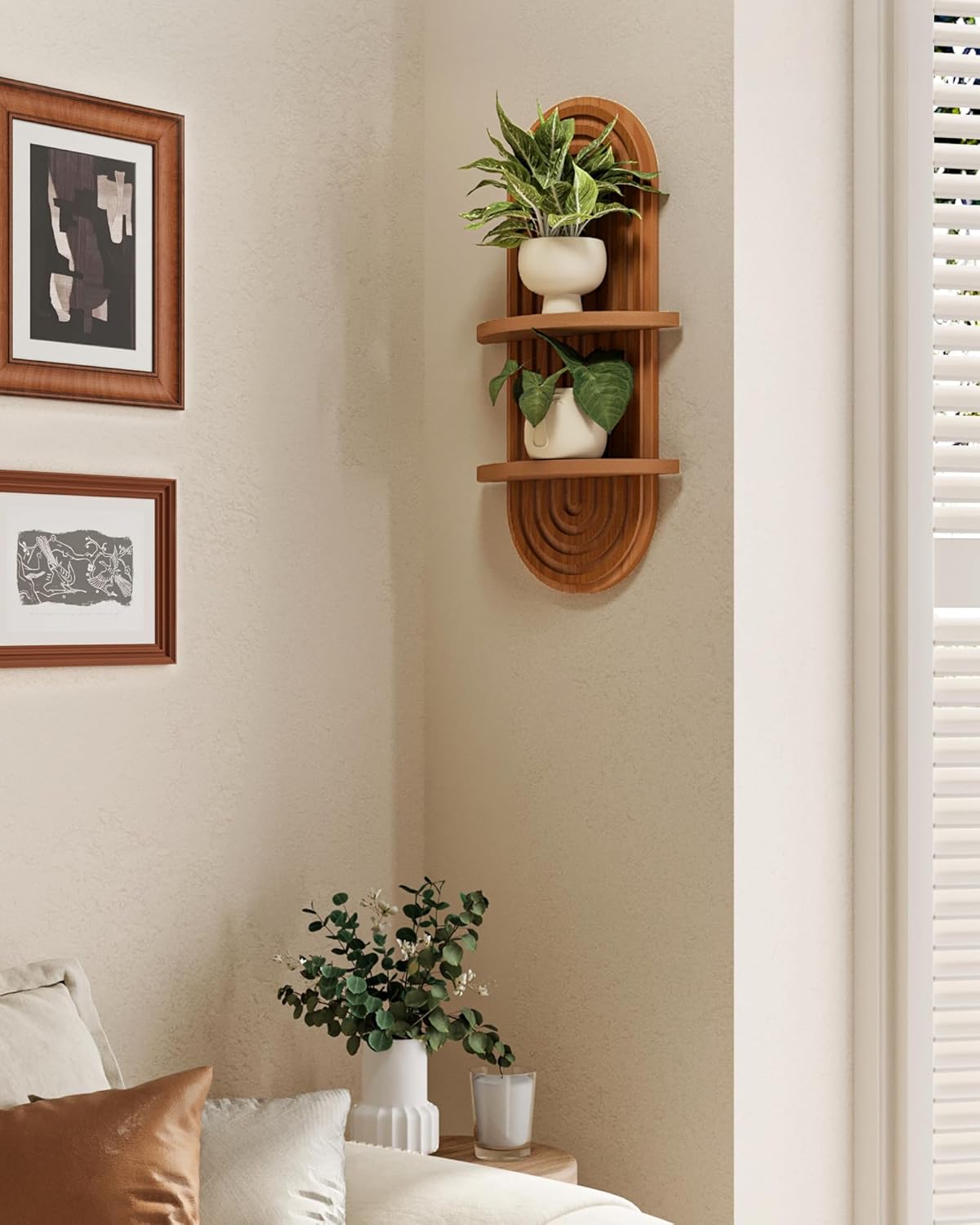 Boho Wall Decor Brown Plant Wall Shelf, Mid Century Modern Decor Hanging Plant Shelf