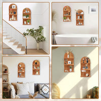 Arched 3-Tier Wood Wall Shelves Set, Natural Brown Floating Shelves for Living Room Bedroom Home Decor