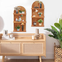 Arched 3-Tier Wood Wall Shelves Set, Natural Brown Floating Shelves for Living Room Bedroom Home Decor