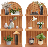 Arched 3-Tier Wood Wall Shelves Set, Natural Brown Floating Shelves for Living Room Bedroom Home Decor
