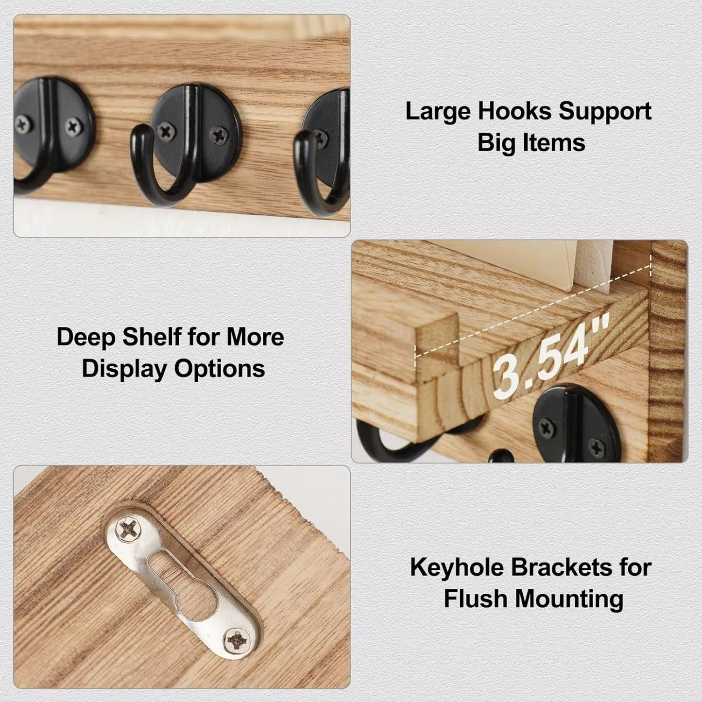 Wooden Key Holder Organizer Wall Mount Shelf Rack for Easy Access Art Style Decoration Home Entryway Kitchen Living Room