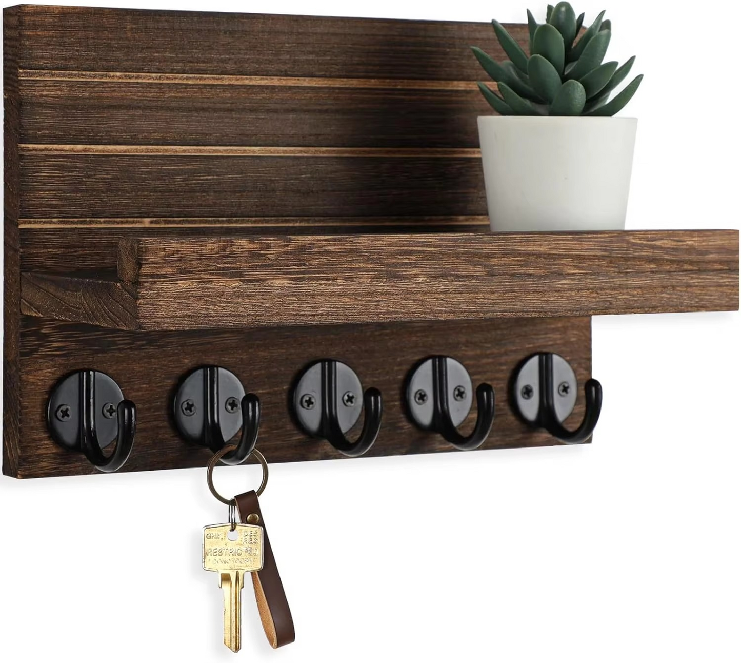 Wooden Key Holder Organizer Wall Mount Shelf Rack for Easy Access Art Style Decoration Home Entryway Kitchen Living Room