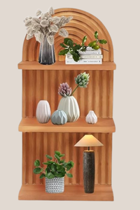 Arched 3-Tier Wood Wall Shelves Set, Natural Brown Floating Shelves for Living Room Bedroom Home Decor