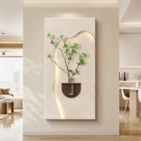 Luxury Home Decor 3D Wall Carving Art Sandstone Paintings LED Lights and Vases Creative Wall Design Interior Houses