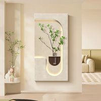 Luxury Home Decor 3D Wall Carving Art Sandstone Paintings LED Lights and Vases Creative Wall Design Interior Houses