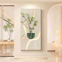 Luxury Home Decor 3D Wall Carving Art Sandstone Paintings LED Lights and Vases Creative Wall Design Interior Houses