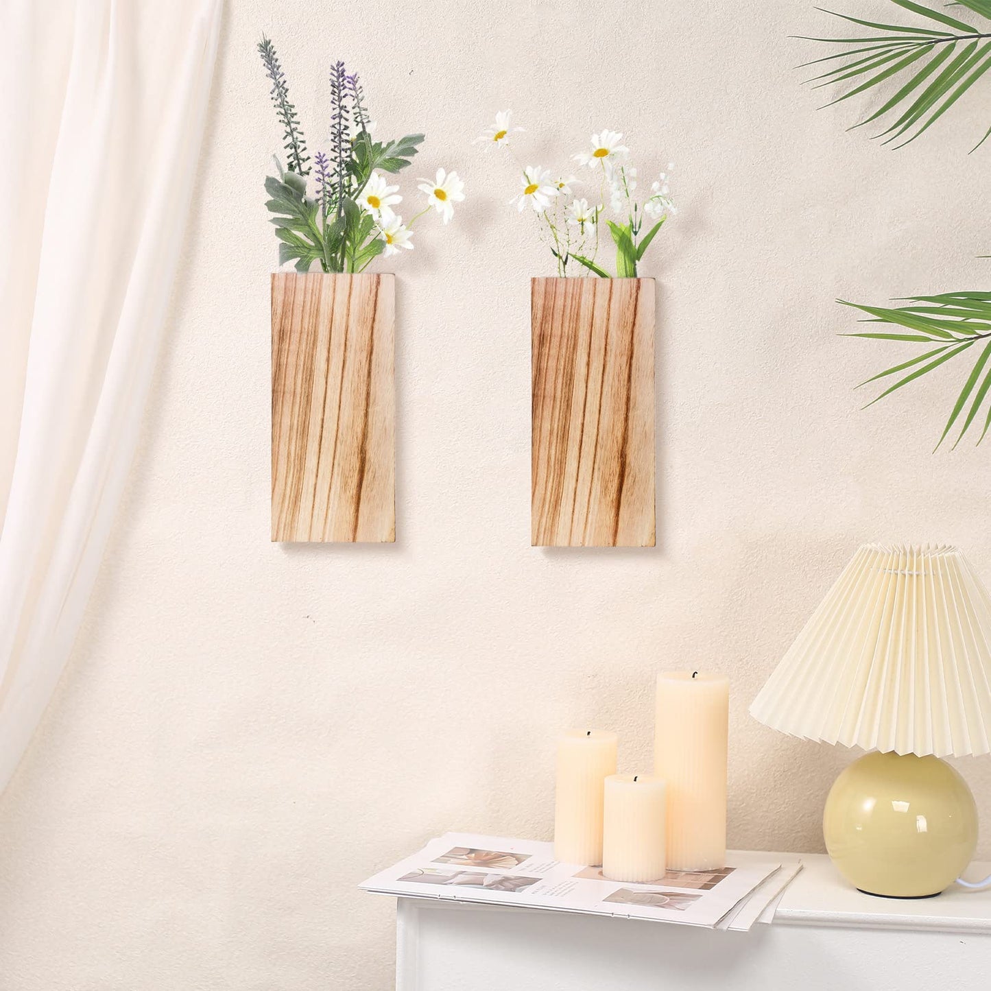 Home Decor Planters Indoor Hanging Mounted Wood Wall Holder Pots Vases