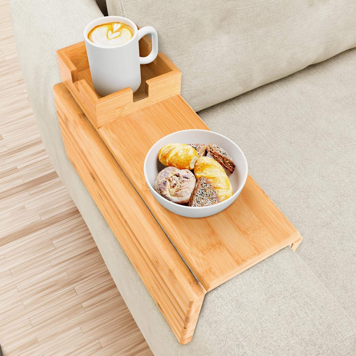 Couch Arm Tray,Bamboo Folding Sofa Tray,Sofa Armrest Tray Clip-On Couch Desk for Drinks,Snacks,Phone