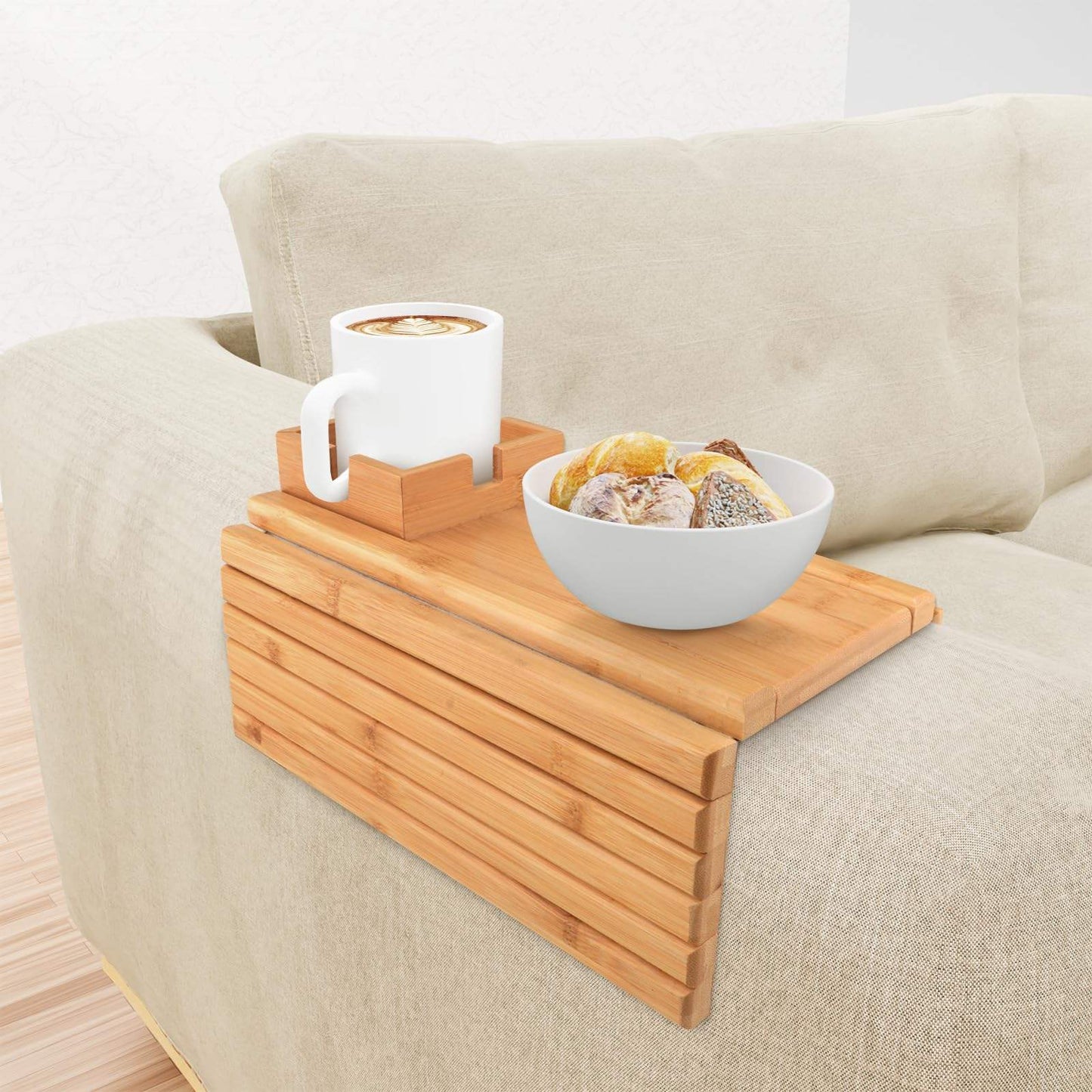 Couch Arm Tray,Bamboo Folding Sofa Tray,Sofa Armrest Tray Clip-On Couch Desk for Drinks,Snacks,Phone