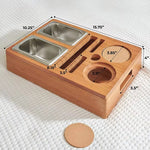 Wooden Sofa Tray with 2 Stainless Steel Snack Bowls Drink Holder Bamboo Tableware for Kitchen Use