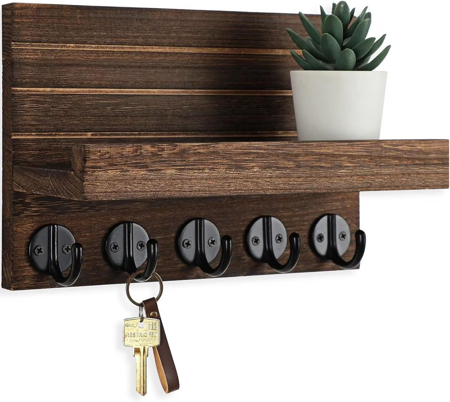 Wooden Key Holder Organizer Wall Mount Shelf Rack for Easy Access Art Style Decoration Home Entryway Kitchen Living Room