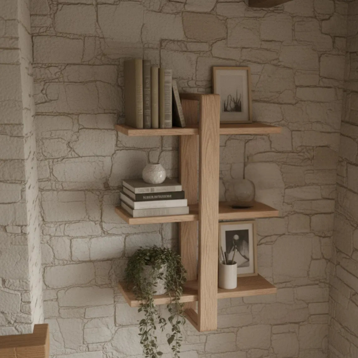 Modern Wooden Wall Shelf - Asymmetric Floating Display Rack - Handmade Floting 3-Tier Shelf-Minimalist Storage Decor for Living Room Office
