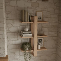 Modern Wooden Wall Shelf - Asymmetric Floating Display Rack - Handmade Floting 3-Tier Shelf-Minimalist Storage Decor for Living Room Office