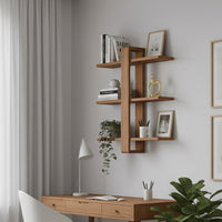 Modern Wooden Wall Shelf - Asymmetric Floating Display Rack - Handmade Floting 3-Tier Shelf-Minimalist Storage Decor for Living Room Office