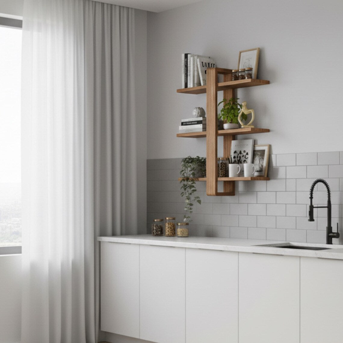 Modern Wooden Wall Shelf - Asymmetric Floating Display Rack - Handmade Floting 3-Tier Shelf-Minimalist Storage Decor for Living Room Office