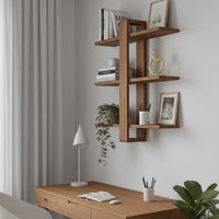 Modern Wooden Wall Shelf - Asymmetric Floating Display Rack - Handmade Floting 3-Tier Shelf-Minimalist Storage Decor for Living Room Office