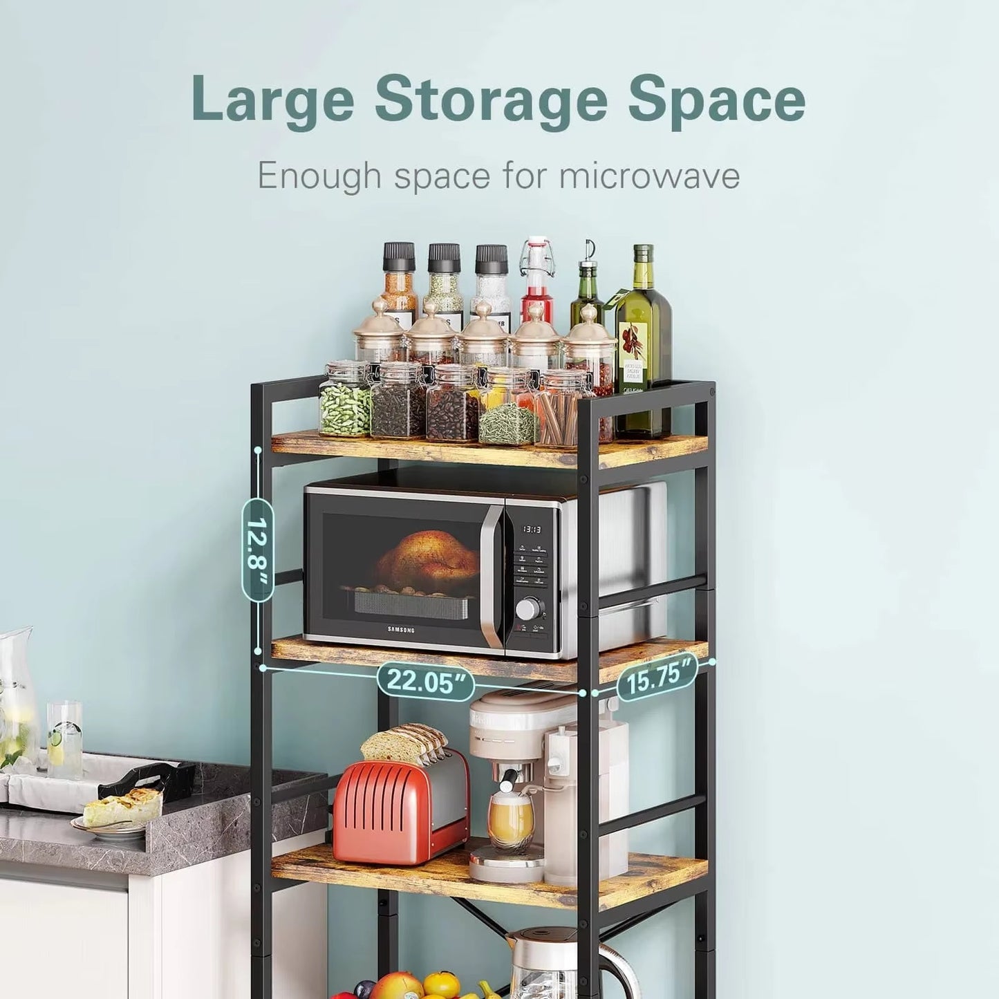 Microwave Stand Shelf Kitchen Coffee Bar 5 Tier Bakers Storage Rack Free Standing Kitchen Storage Shelf Rack