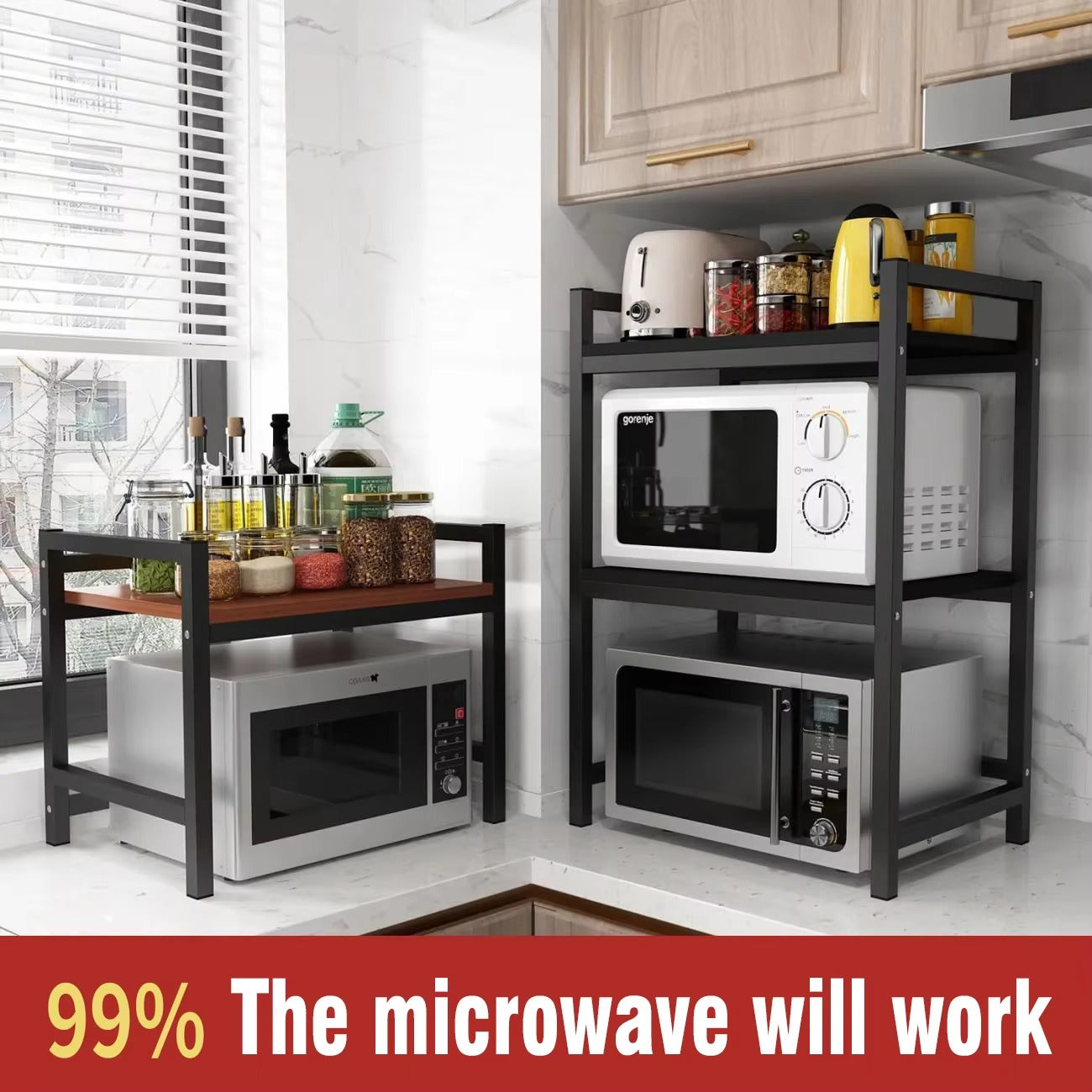 Kitchen Shelf Microwave Oven Rack Household Double Countertop Desktop Rice Cooker Stand Organizer