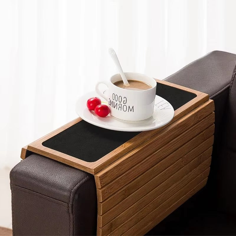 Couch Arm Table with Anti-Slip Coaster Bamboo Wood Drink Holder Tray Cup Organizer Protector for Bathroom Sofa Armrests